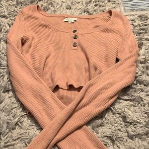 cropped, light pink, scoop neck sweater
